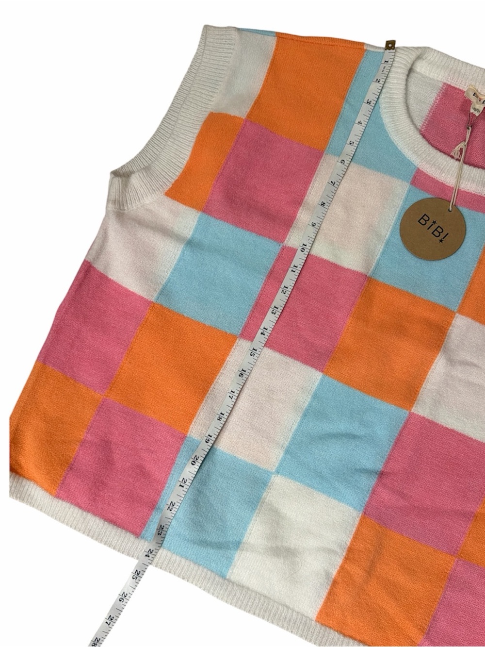 BIBI Checkerboard Knit Top/Vest- Pink, Orange, Light Blue, White Super Soft - Picture 4 of 6